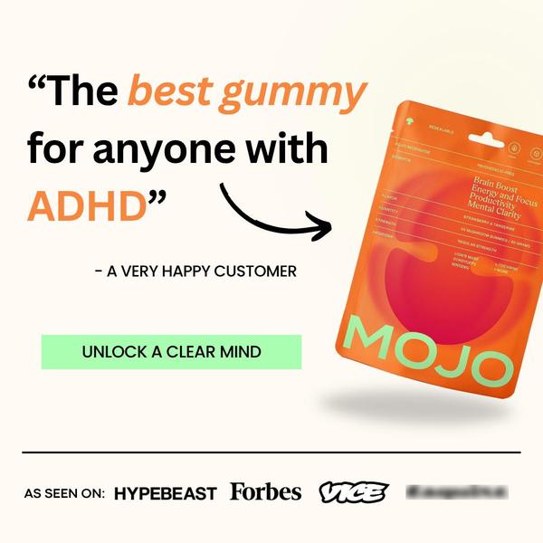 A square ad creative featuring a direct quote from a satisfied customer alongside the product packaging, underscored by social proof logos.